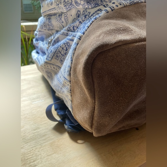 Vintage JANSPORT white blue swedish lace print canvas suede bottom EUC - Picture 7 of 15